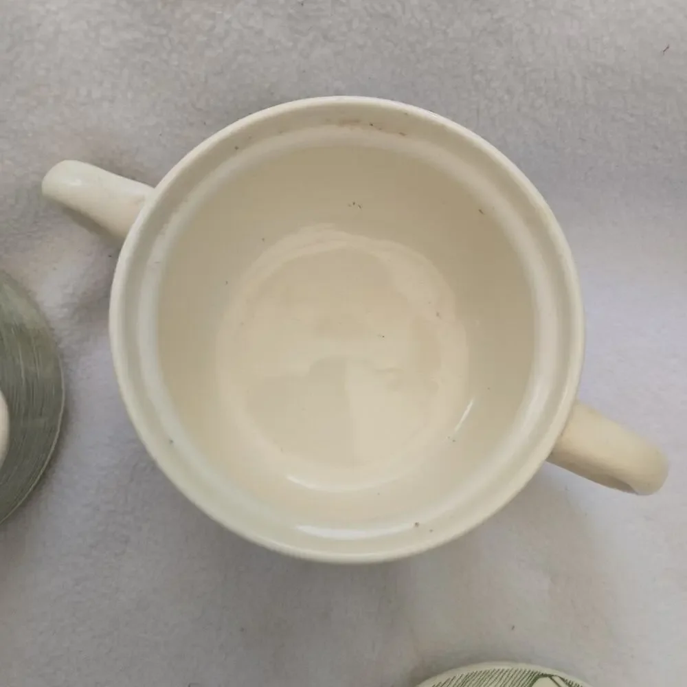 MCM Creamer and Sugar Bowl, Horse and Carriage, Cream and Green COTTAGE CORE